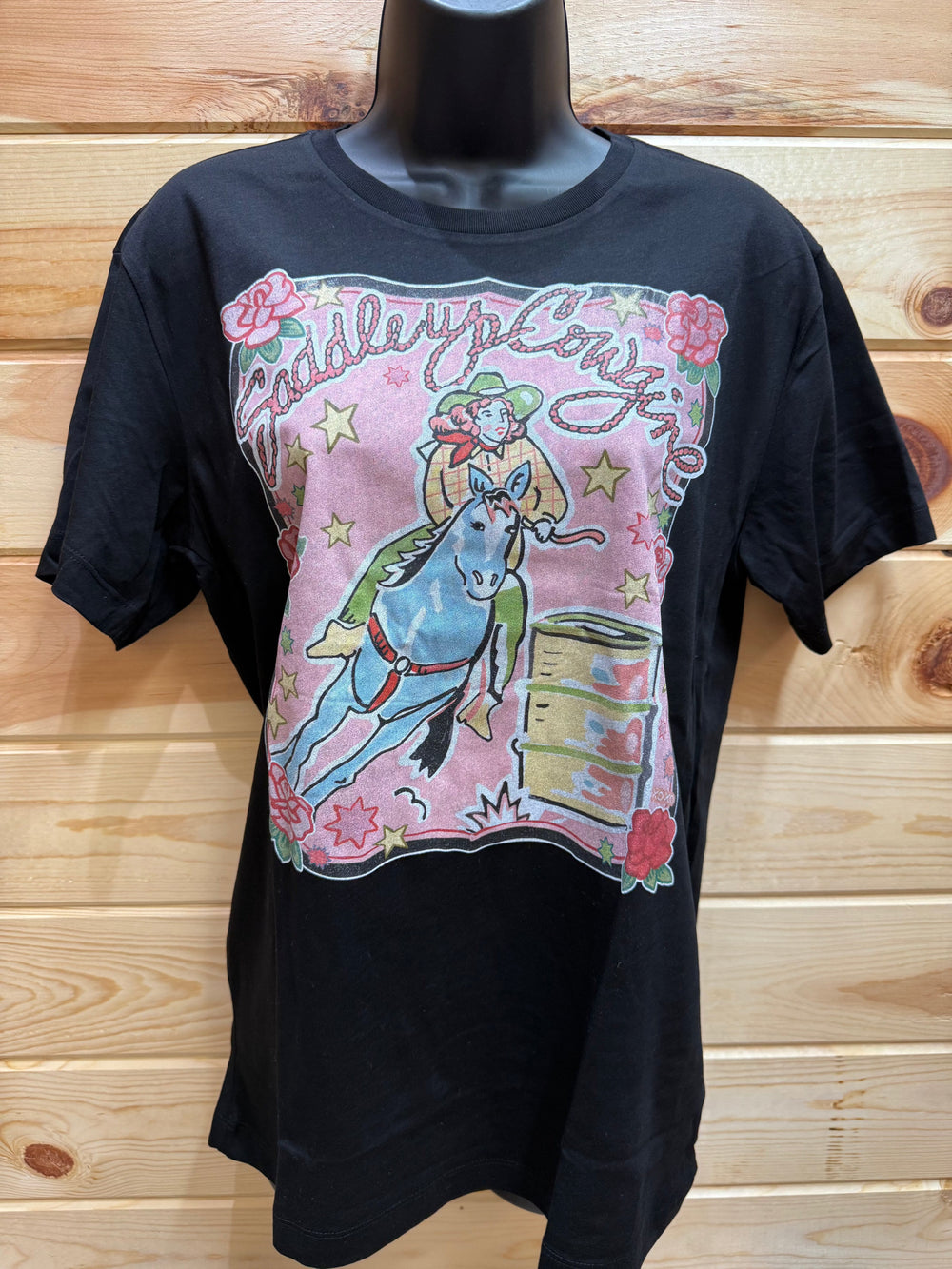Women's Saddle Up Barrel Racer T-shirt-Women's top-xoxoart-Whiskey Ray's Boutique, Women's Western Wear Boutique in Waxahachie, TX