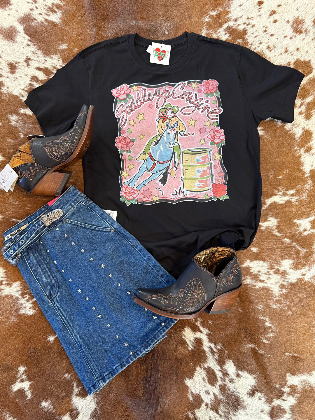 Women's Saddle Up Barrel Racer T-shirt-Women's top-xoxoart-Whiskey Ray's Boutique, Women's Western Wear Boutique in Waxahachie, TX