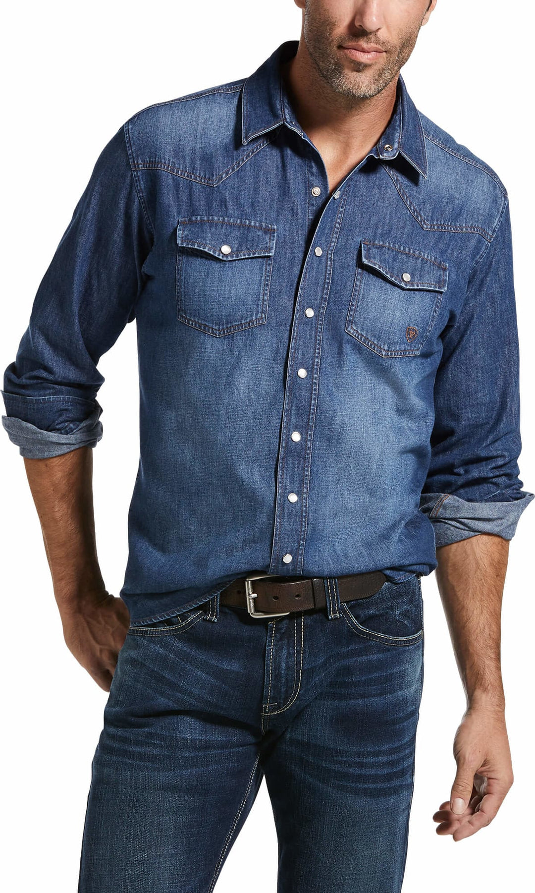 Ariat Men s Retro Long Sleeve Stone Denim Button Up Shirt 10033464