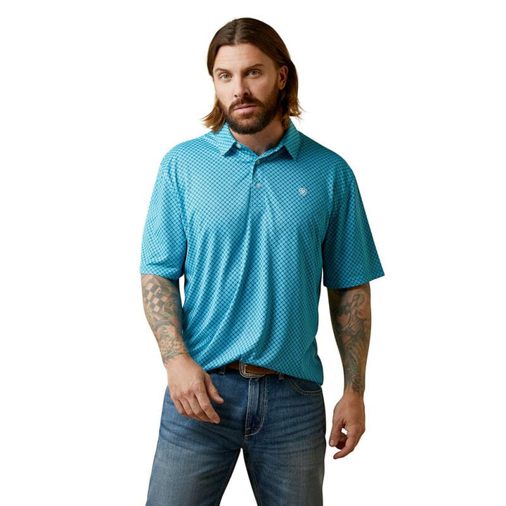 Ariat All Over Print Polo - Peacock Blue-Men's Shirts-Ariat-Whiskey Ray's Boutique, Women's Western Wear Boutique in Waxahachie, TX