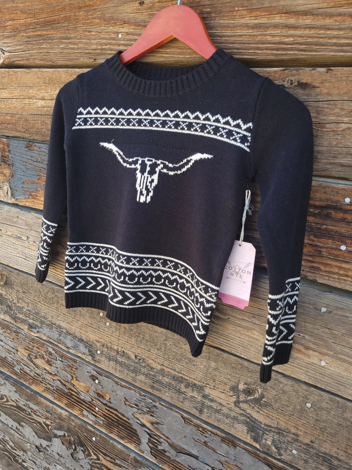 Black Longhorn Sweater-Sweaters-Cotton & Rye-Whiskey Ray's Boutique, Women's Western Wear Boutique in Waxahachie, TX