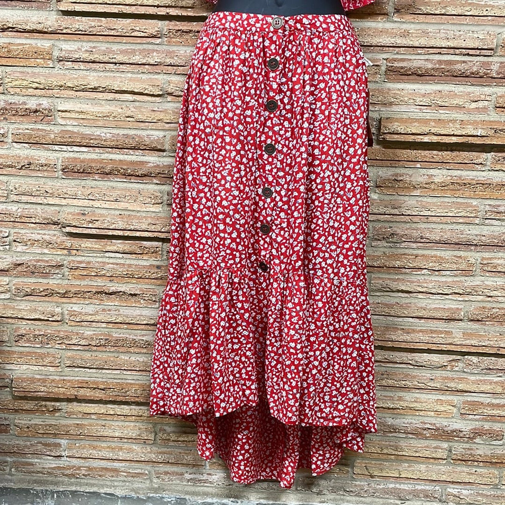 Hi low print skirt-Skirts-Cotton & Rye-Whiskey Ray's Boutique, Women's Western Wear Boutique in Waxahachie, TX