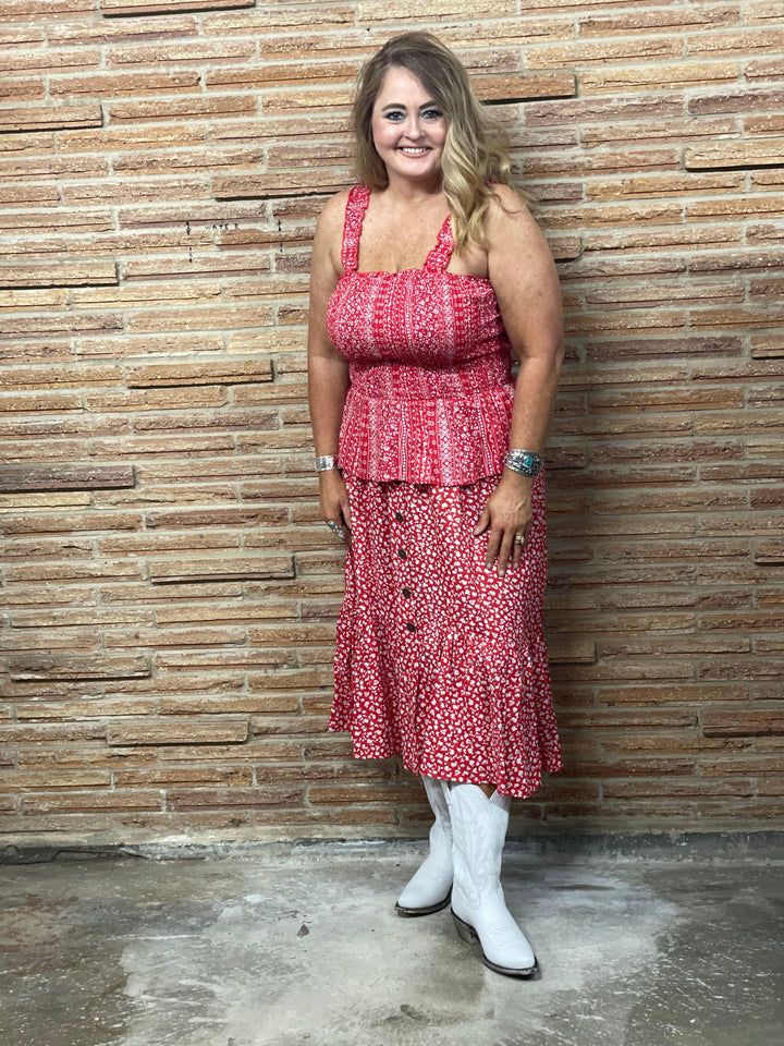 Hi low print skirt-Skirts-Cotton & Rye-Whiskey Ray's Boutique, Women's Western Wear Boutique in Waxahachie, TX
