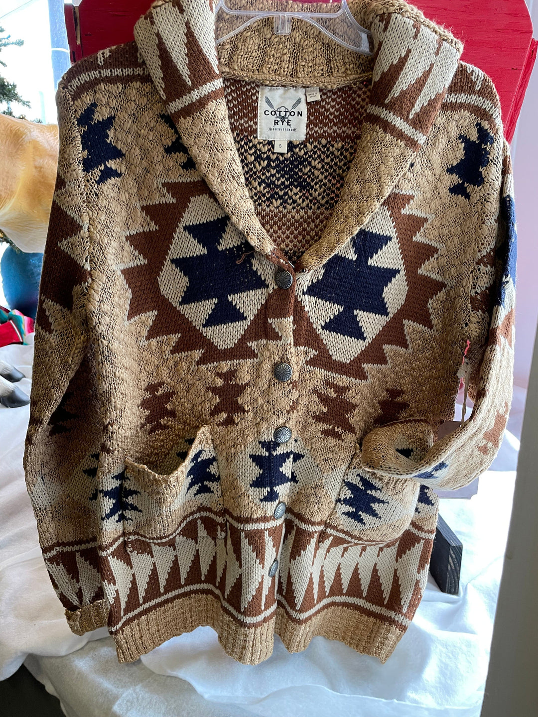 Tan Aztec Cardigan-Cardigans-Cotton & Rye-Whiskey Ray's Boutique, Women's Western Wear Boutique in Waxahachie, TX