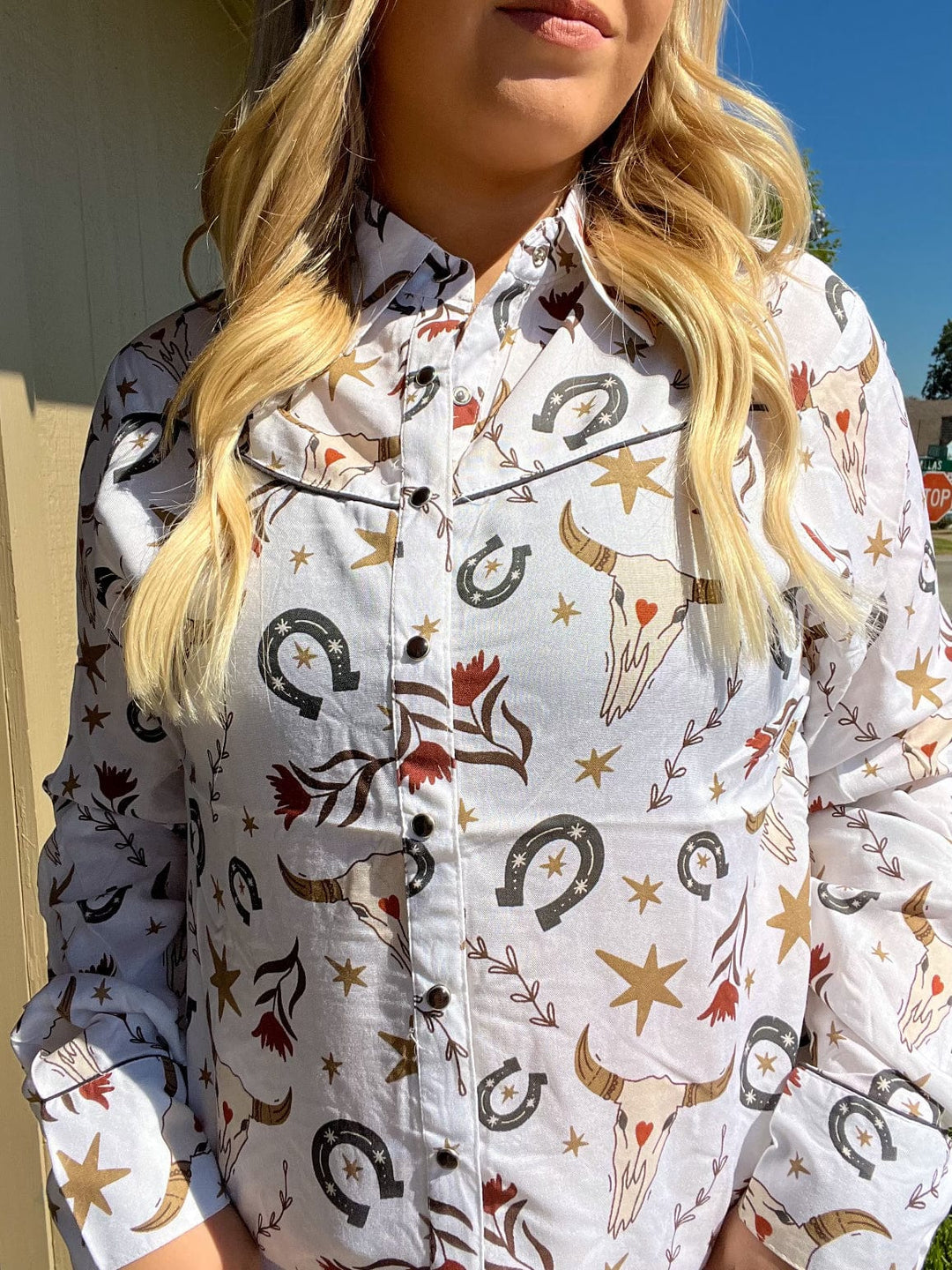 Curvy Cowgirl Blaze Pearl Snap Shirt-Long Sleeves-Cotton & Rye-Whiskey Ray's Boutique, Women's Western Wear Boutique in Waxahachie, TX