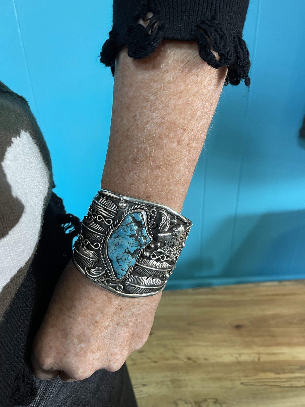 Juan Antonio Feather and Wolf Cuff-Bracelets-Juan Antonio-Whiskey Ray's Boutique, Women's Western Wear Boutique in Waxahachie, TX