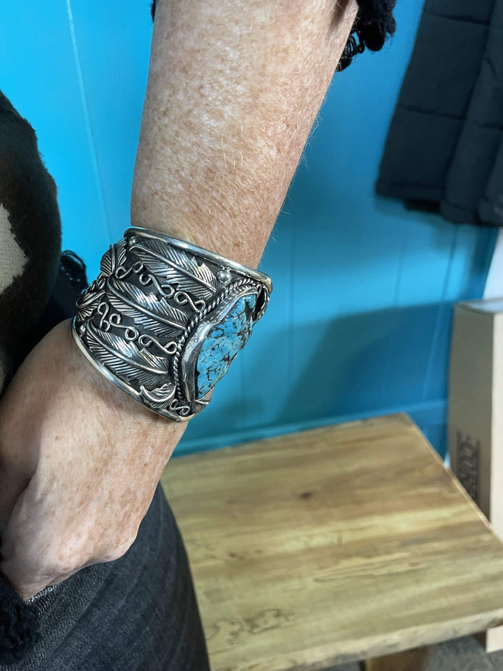 Juan Antonio Feather and Wolf Cuff-Bracelets-Juan Antonio-Whiskey Ray's Boutique, Women's Western Wear Boutique in Waxahachie, TX
