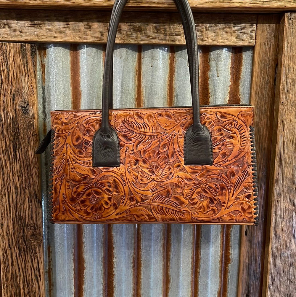Juan Antonio Tooled Saddle Tan Handbag-Handbags-Juan Antonio-Whiskey Ray's Boutique, Women's Western Wear Boutique in Waxahachie, TX