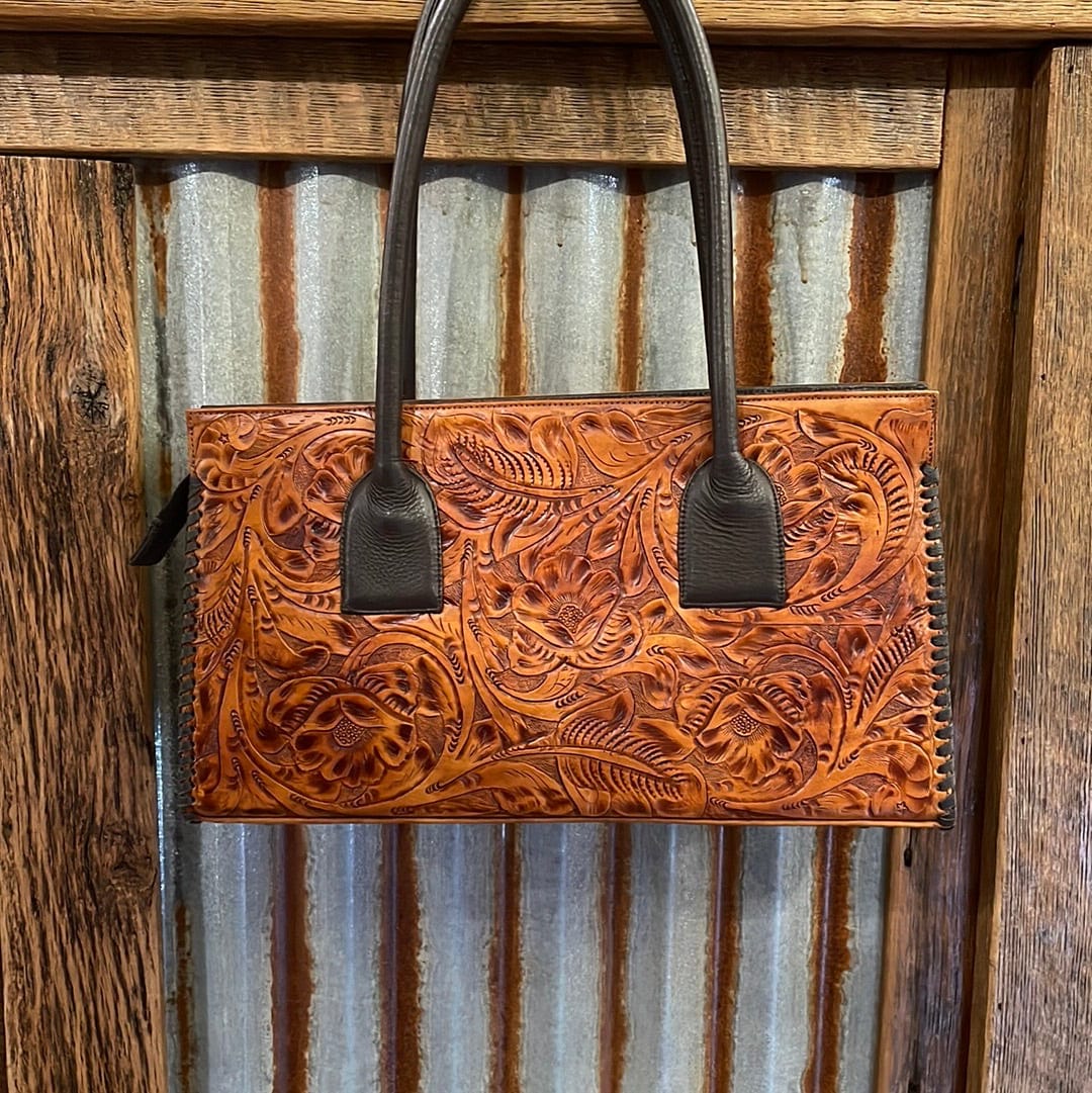 Juan Antonio Tooled Saddle Tan Handbag-Handbags-Juan Antonio-Whiskey Ray's Boutique, Women's Western Wear Boutique in Waxahachie, TX