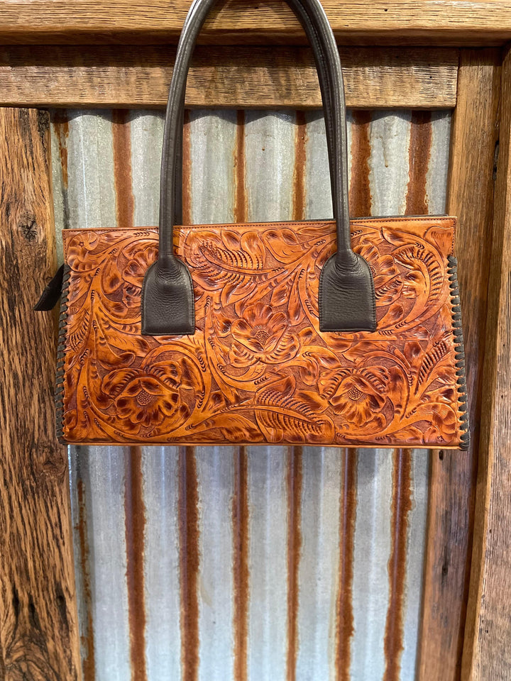 Juan Antonio Tooled Saddle Tan Handbag-Handbags-Juan Antonio-Whiskey Ray's Boutique, Women's Western Wear Boutique in Waxahachie, TX