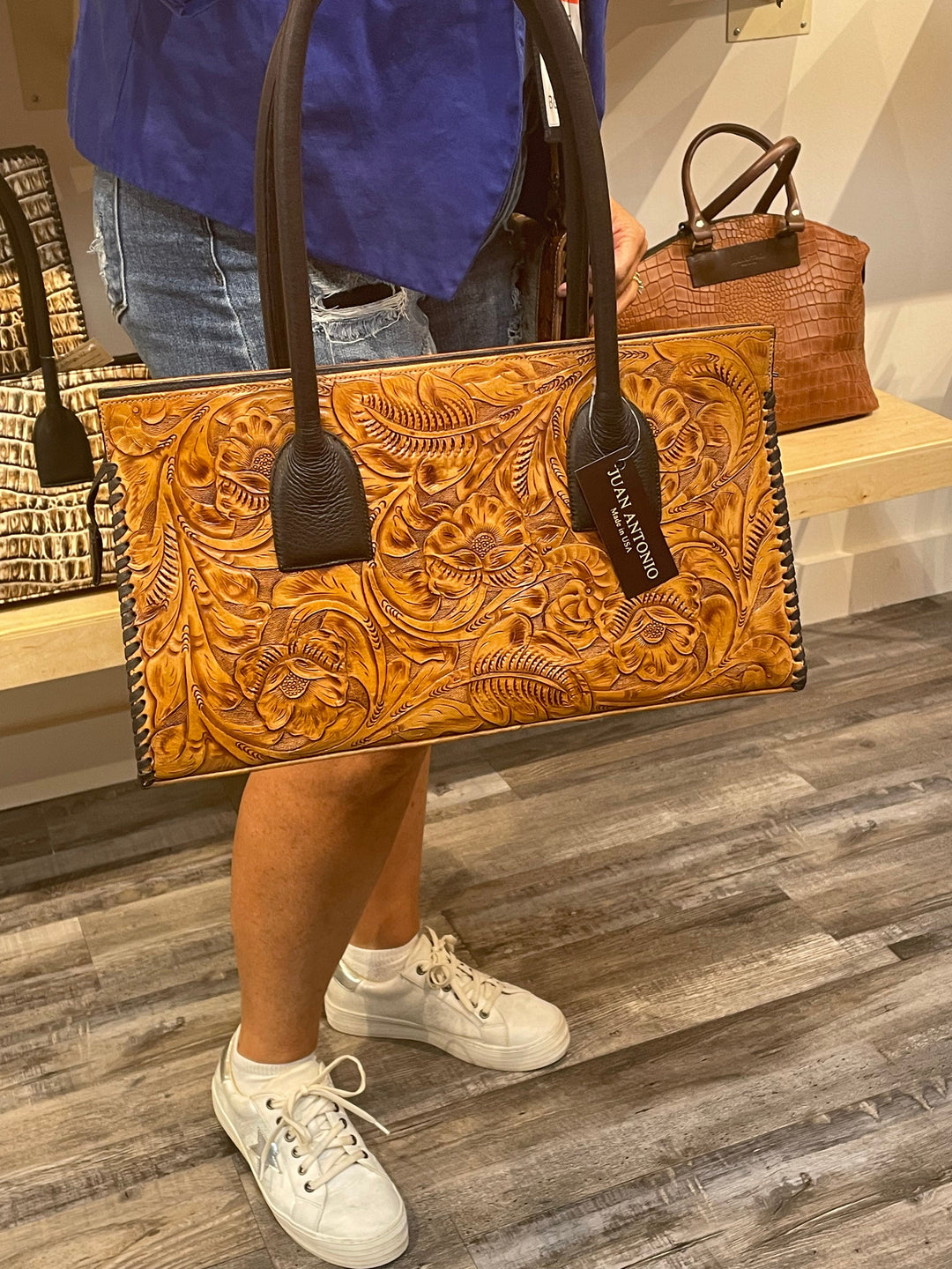 Juan Antonio Tooled Saddle Tan Handbag-Handbags-Juan Antonio-Whiskey Ray's Boutique, Women's Western Wear Boutique in Waxahachie, TX