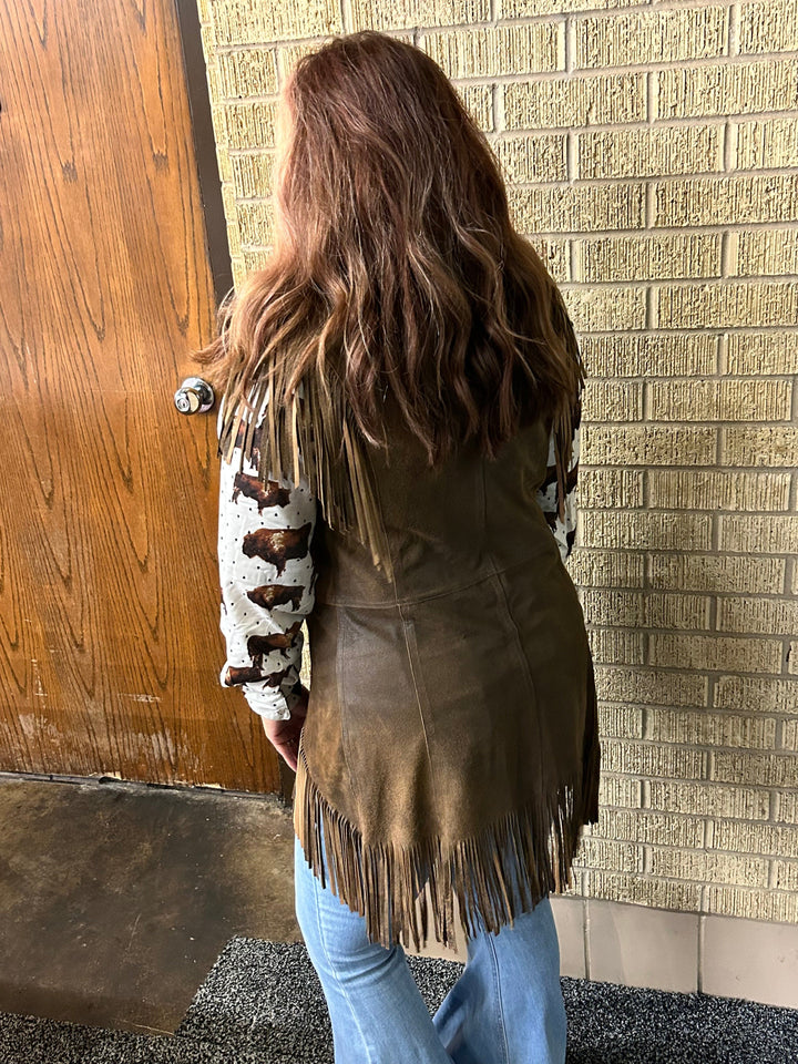 The Audrey Safari Tan Fringe Vest-Vests-Juan Antonio-Whiskey Ray's Boutique, Women's Western Wear Boutique in Waxahachie, TX