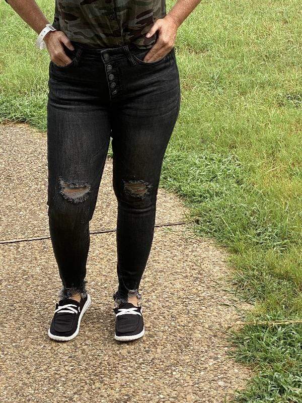 Destroy Button Fly skinny-Jeans-Judy Blue-Whiskey Ray's Boutique, Women's Western Wear Boutique in Waxahachie, TX