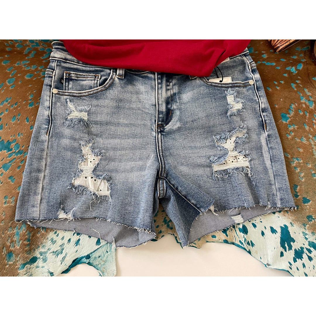 Judy Blue -Curvy Lace Patch Shorts-Shorts-Judy Blue-Whiskey Ray's Boutique, Women's Western Wear Boutique in Waxahachie, TX