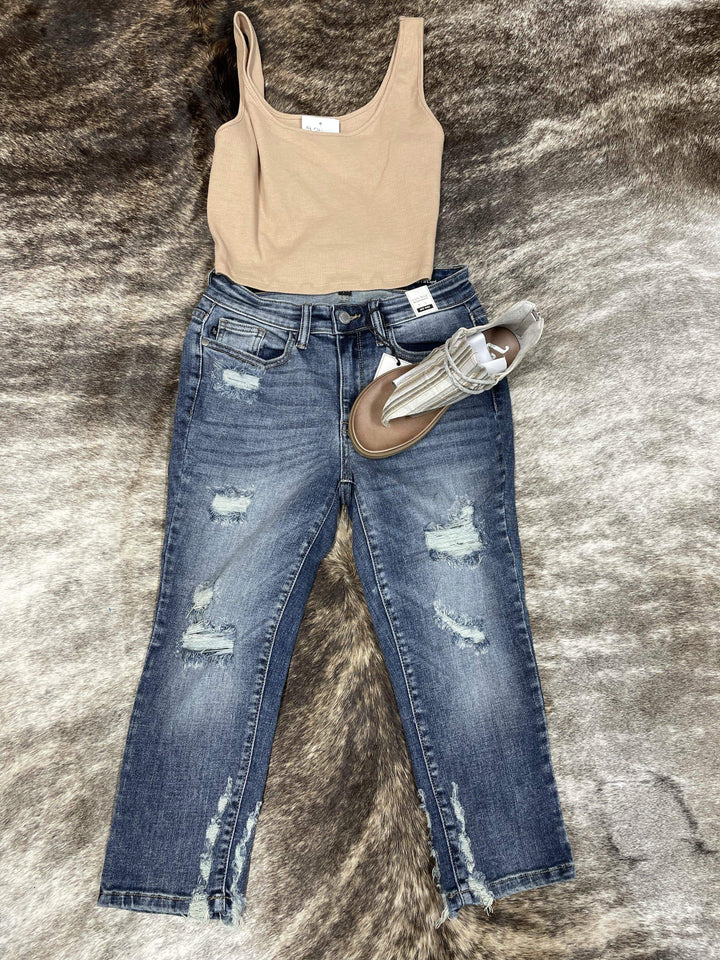 Judy Blue Mid-Rise Capri-Jeans-Judy Blue-Whiskey Ray's Boutique, Women's Western Wear Boutique in Waxahachie, TX