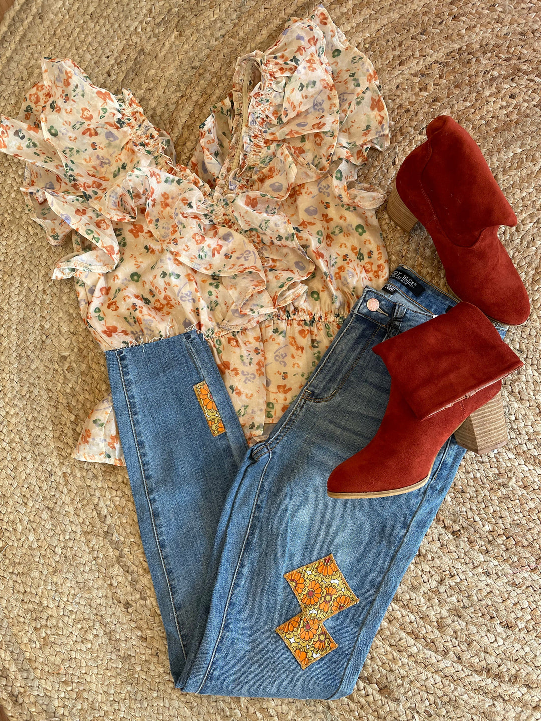Curvy Judy Blue Midrise 70"s Patch skinny jeans-Jeans-Judy Blue-Whiskey Ray's Boutique, Women's Western Wear Boutique in Waxahachie, TX