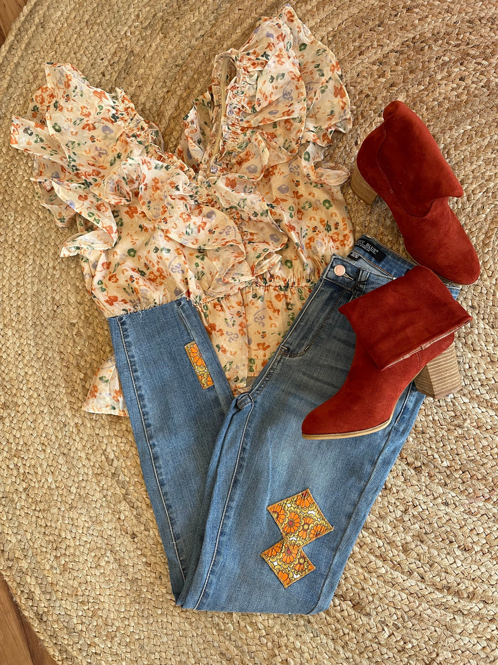 Curvy Judy Blue Midrise 70"s Patch skinny jeans-Jeans-Judy Blue-Whiskey Ray's Boutique, Women's Western Wear Boutique in Waxahachie, TX