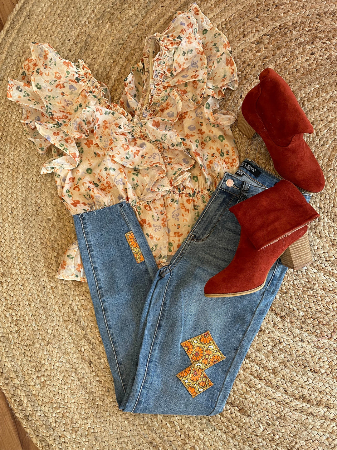 Curvy Judy Blue Midrise 70"s Patch skinny jeans-Jeans-Judy Blue-Whiskey Ray's Boutique, Women's Western Wear Boutique in Waxahachie, TX