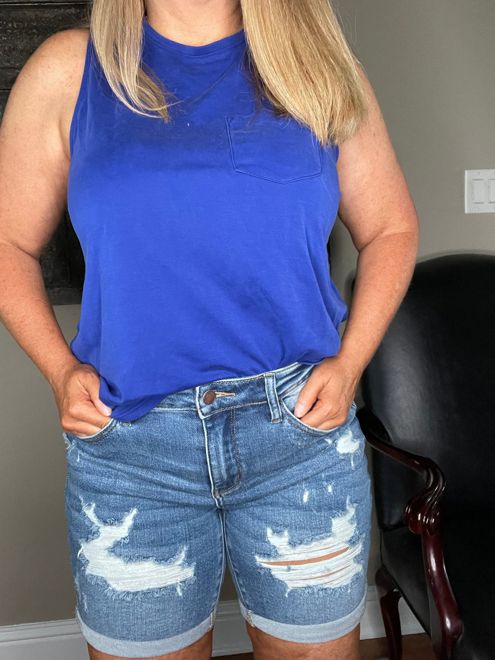 Hi-Waisted Mid length Destroyed Shorts-Shorts-Judy Blue-Whiskey Ray's Boutique, Women's Western Wear Boutique in Waxahachie, TX