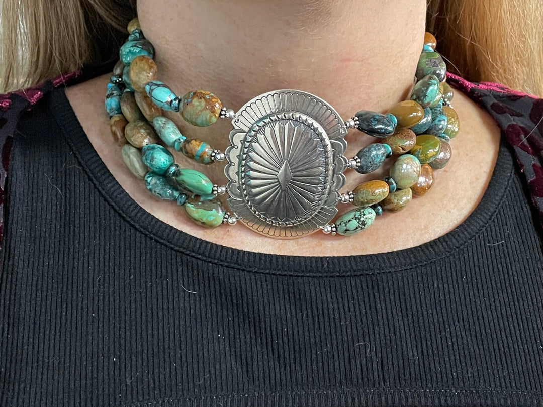 Paige Wallace Women's Turquoise Beaded & Silver Concho Choker Necklace-Necklaces-Paige Wallace-Whiskey Ray's Boutique, Women's Western Wear Boutique in Waxahachie, TX
