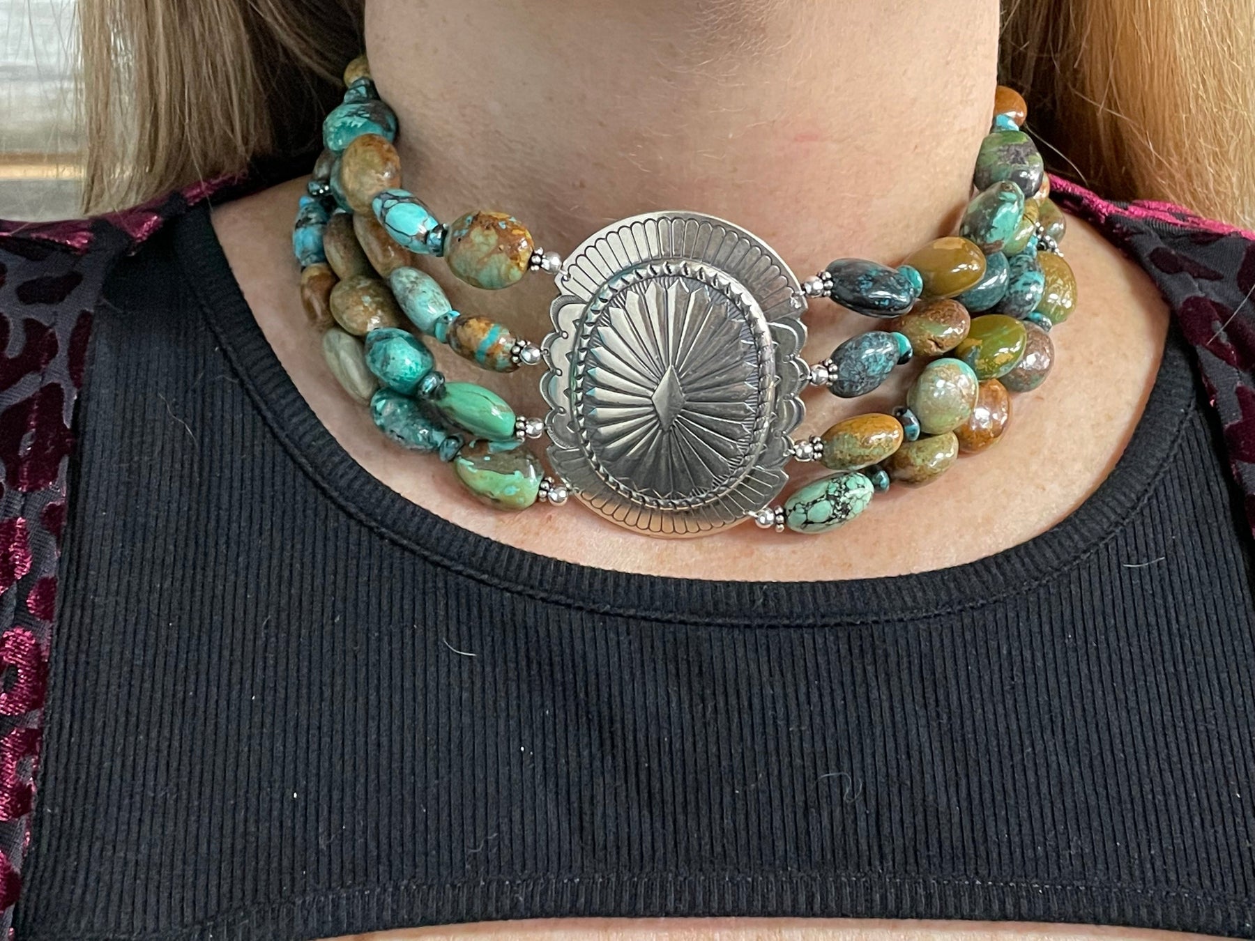 Paige Wallace Women s Turquoise Beaded Silver Concho Choker Necklace Whiskey Ray s Boutique