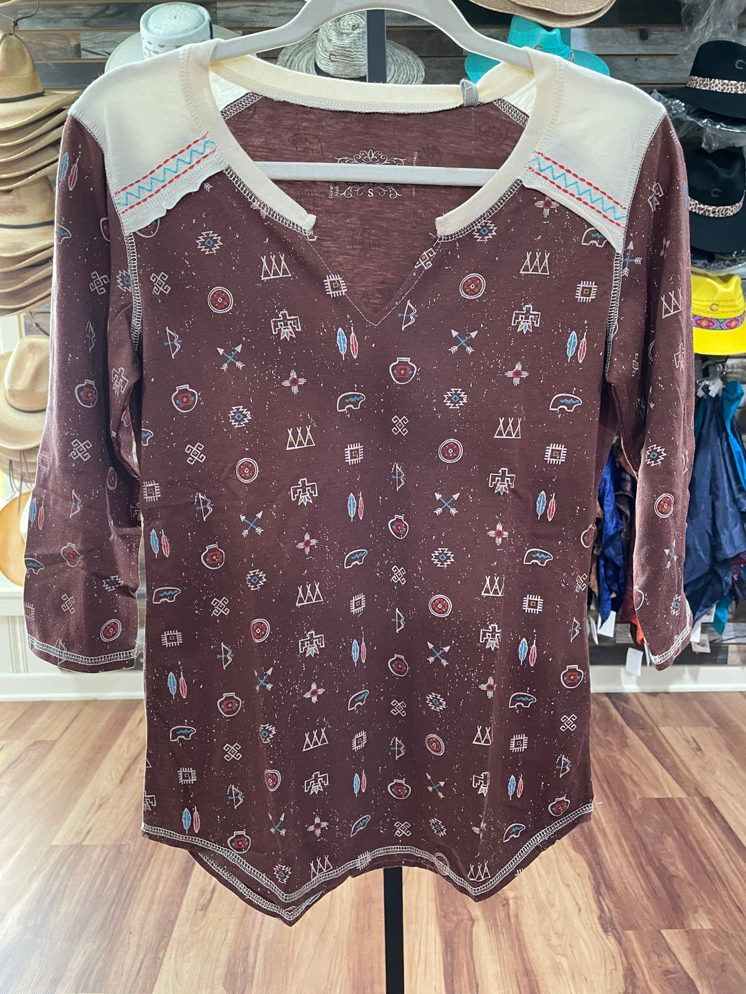 Southwest V-Neck Top-Long Sleeves-Panhandle-Whiskey Ray's Boutique, Women's Western Wear Boutique in Waxahachie, TX