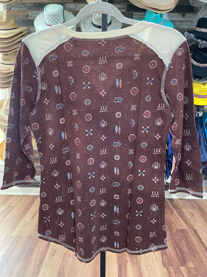 Southwest V-Neck Top-Long Sleeves-Panhandle-Whiskey Ray's Boutique, Women's Western Wear Boutique in Waxahachie, TX