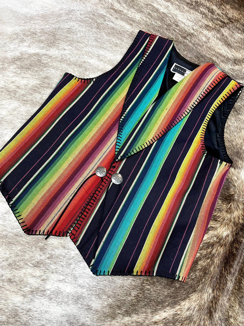 Rainbow Serape Lined Southwest Vest-Vests-Rhonda Stark Designs-Whiskey Ray's Boutique, Women's Western Wear Boutique in Waxahachie, TX