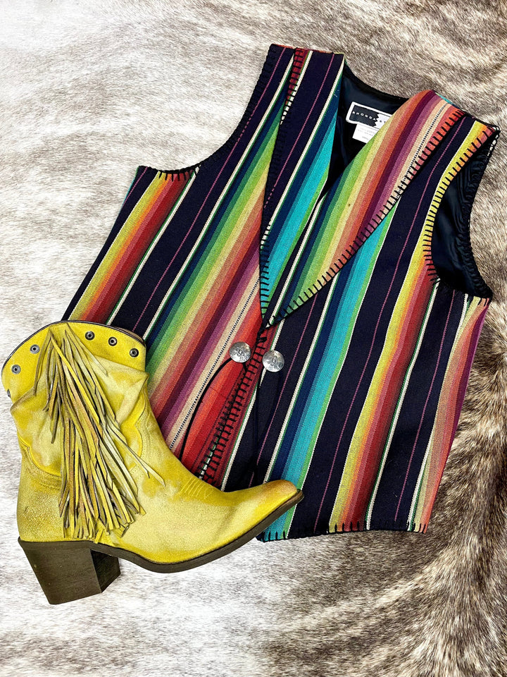 Rainbow Serape Lined Southwest Vest-Vests-Rhonda Stark Designs-Whiskey Ray's Boutique, Women's Western Wear Boutique in Waxahachie, TX
