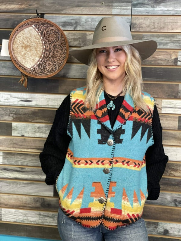 Rhonda Stark Southwest lined Vest-Vests-Rhonda Stark Designs-Whiskey Ray's Boutique, Women's Western Wear Boutique in Waxahachie, TX