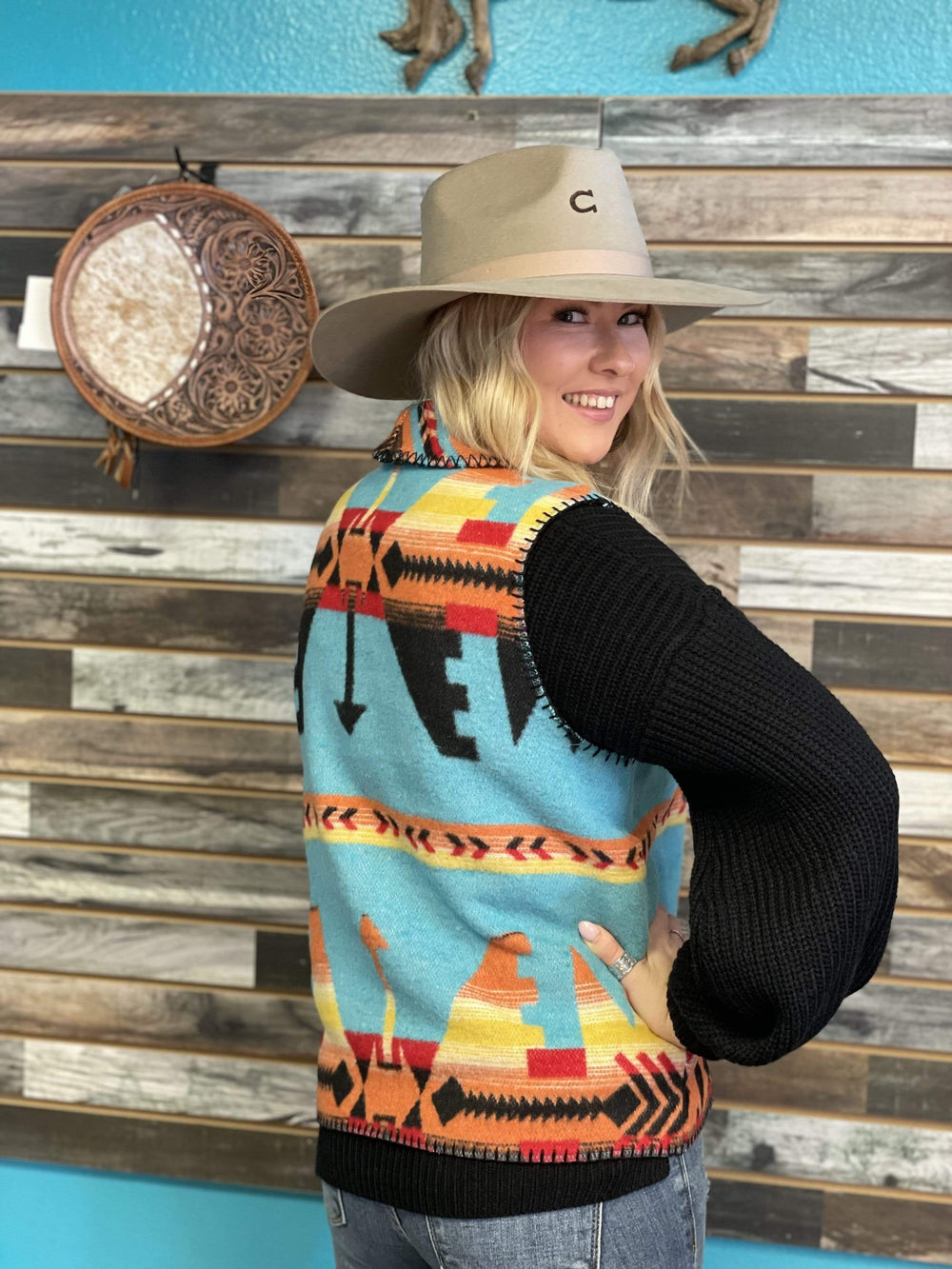 Rhonda Stark Southwest lined Vest-Vests-Rhonda Stark Designs-Whiskey Ray's Boutique, Women's Western Wear Boutique in Waxahachie, TX