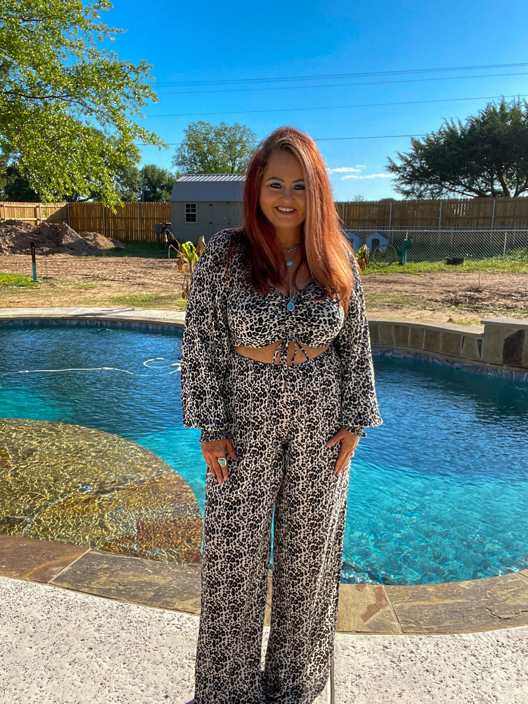 ALL OVER CHEETAH PRINT JUMPSUIT-Jumpsuits & Rompers-Rock & Roll Denim-Whiskey Ray's Boutique, Women's Western Wear Boutique in Waxahachie, TX