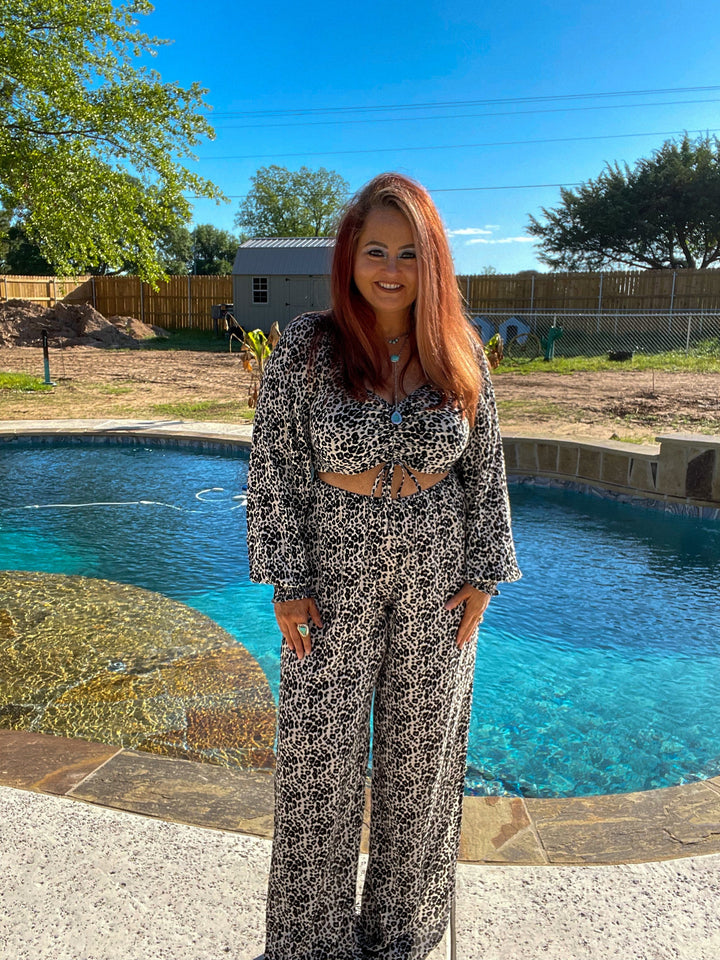 ALL OVER CHEETAH PRINT JUMPSUIT-Jumpsuits & Rompers-Rock & Roll Denim-Whiskey Ray's Boutique, Women's Western Wear Boutique in Waxahachie, TX