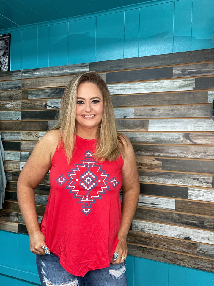 Aztec Print Tank-Sleeveless-Rock & Roll Denim-Whiskey Ray's Boutique, Women's Western Wear Boutique in Waxahachie, TX