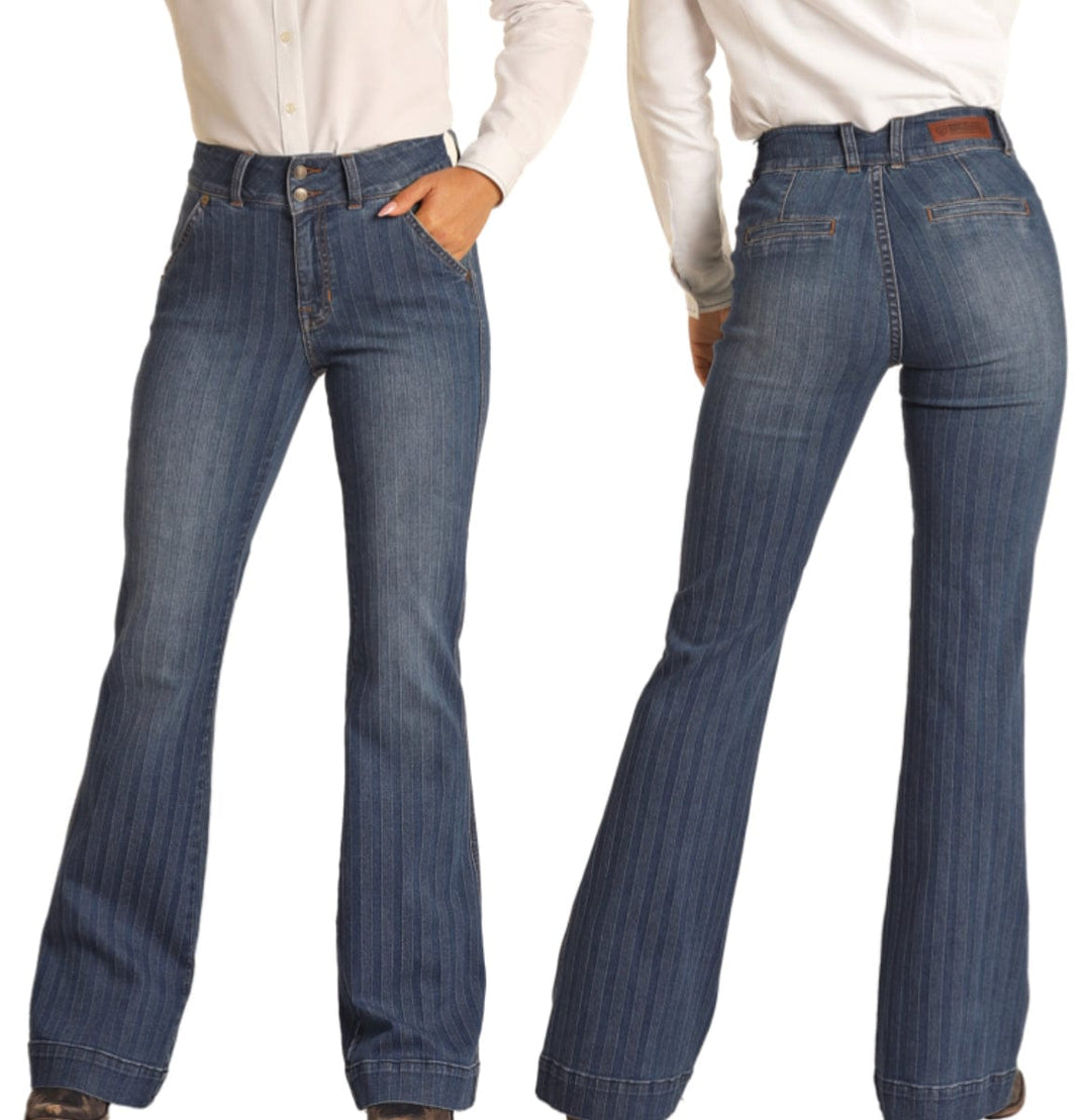 Rock & Roll High Rise Jacquard Stripe Trouser-Jeans-Rock & Roll Denim-Whiskey Ray's Boutique, Women's Western Wear Boutique in Waxahachie, TX