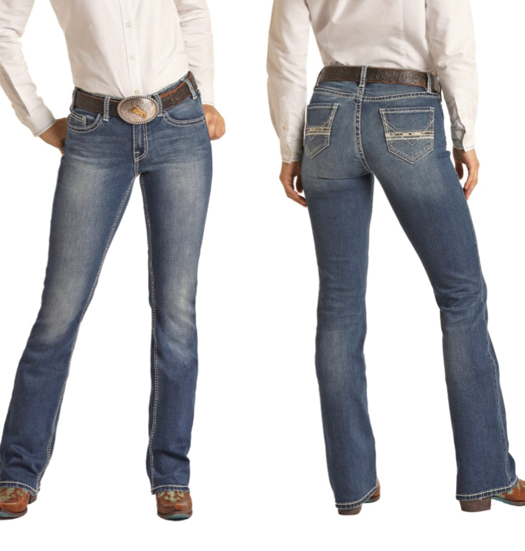 Rock & Roll Mid Rise Extra Stretch Bootcut Riding Jeans-Jeans-Rock & Roll Denim-Whiskey Ray's Boutique, Women's Western Wear Boutique in Waxahachie, TX