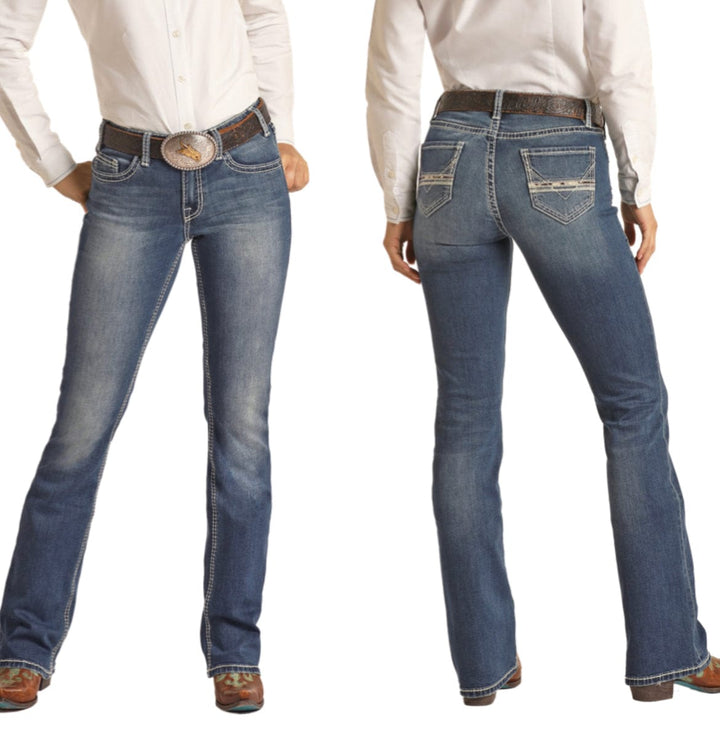 Rock & Roll Mid Rise Extra Stretch Bootcut Riding Jeans-Jeans-Rock & Roll Denim-Whiskey Ray's Boutique, Women's Western Wear Boutique in Waxahachie, TX