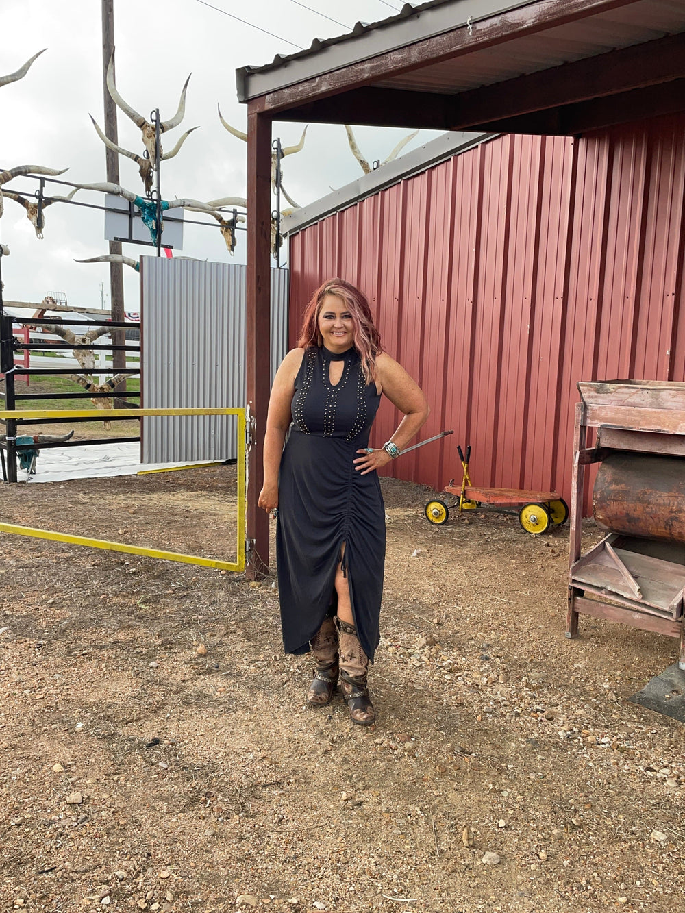 STUDDED DETAIL DRESS-Black-Dresses-Rock & Roll Denim-Whiskey Ray's Boutique, Women's Western Wear Boutique in Waxahachie, TX