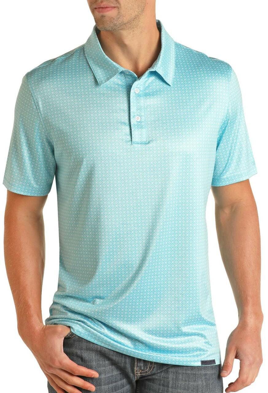 Panhandle Men's Short sleeved polo blue shirt PPMT53RZ76-Men's Shirts-Rock & Roll Denim-Whiskey Ray's Boutique, Women's Western Wear Boutique in Waxahachie, TX