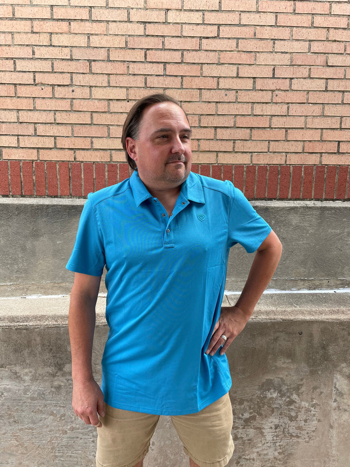Rock & Roll Denim Men's Short sleeved polo blue shirt PPMT53RZ76-Men's Shirts-Rock & Roll Denim-Whiskey Ray's Boutique, Women's Western Wear Boutique in Waxahachie, TX