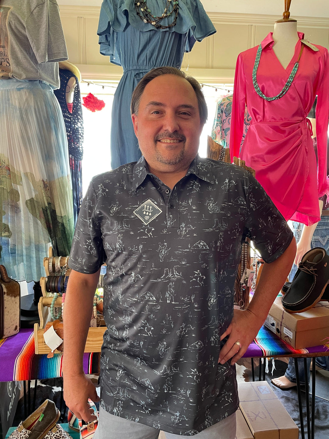 Rock & Roll Denim Men's Polo Basic Shirt-Men's Shirts-Rock & Roll Denim-Whiskey Ray's Boutique, Women's Western Wear Boutique in Waxahachie, TX
