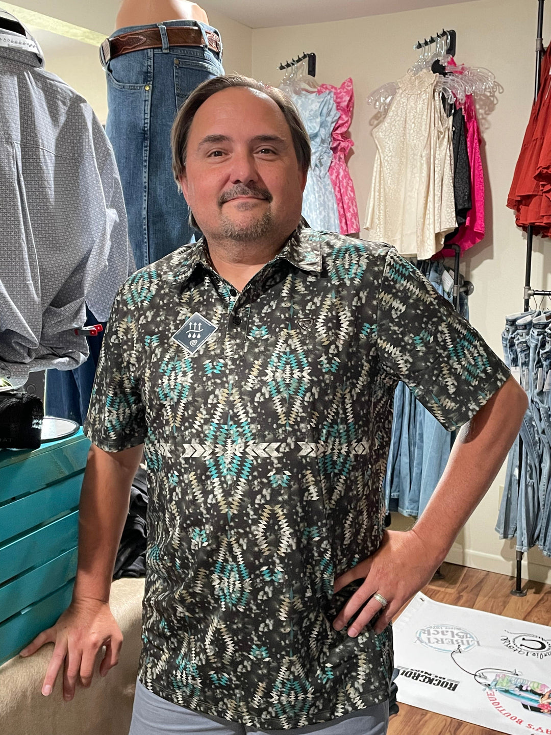 Rock & Roll Denim Men's Polo Basic Shirt-Men's Shirts-Rock & Roll Denim-Whiskey Ray's Boutique, Women's Western Wear Boutique in Waxahachie, TX