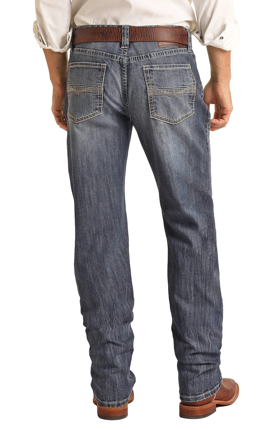 Rock n ROLL Denim RELAXED FIT STRETCH SMALL V TWO TONE STACKABLE BOOTCUT JEANS-Men’s Jeans-Rock & Roll Denim-Whiskey Ray's Boutique, Women's Western Wear Boutique in Waxahachie, TX