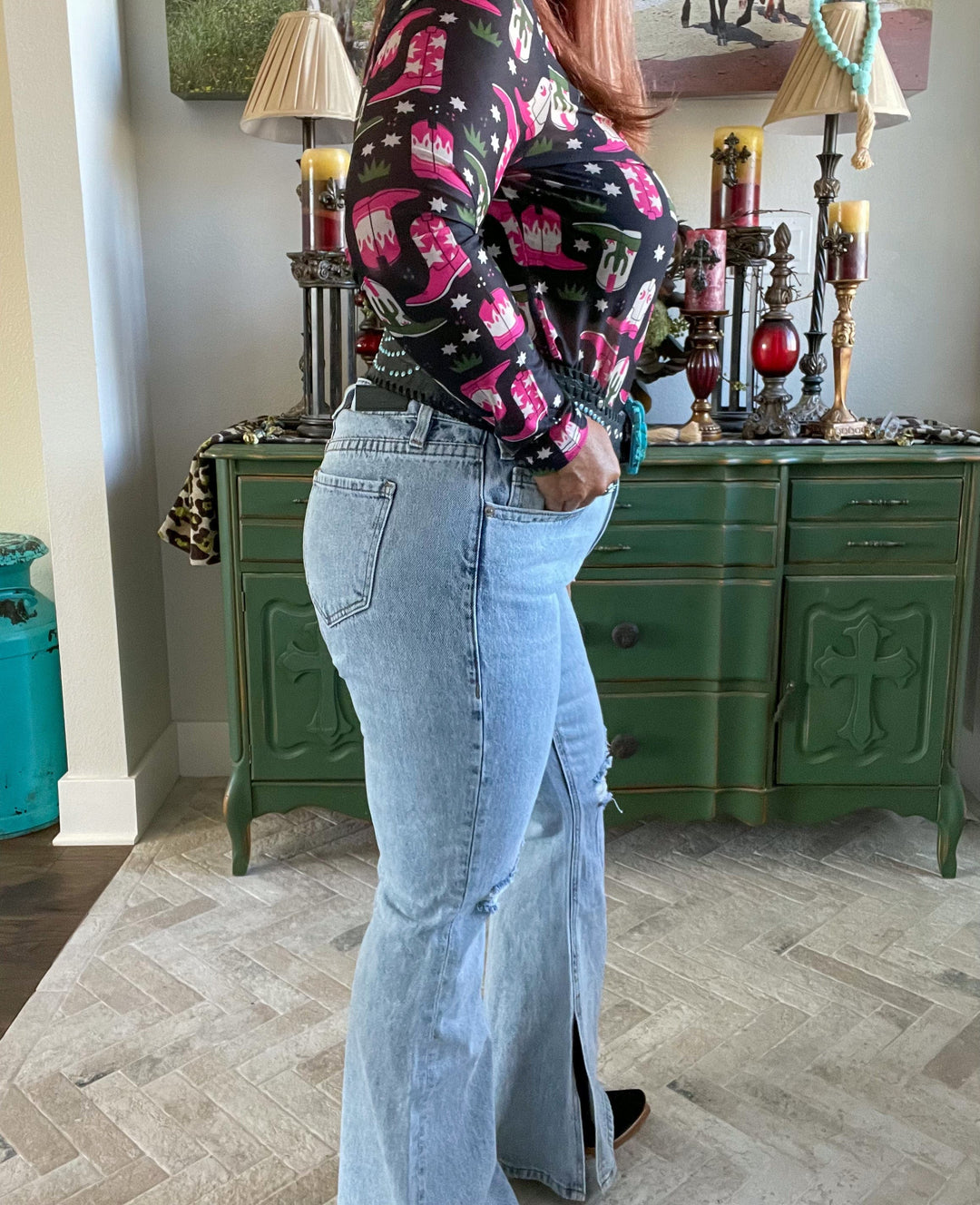 Rock N’ Roll Denim Hem Slit Rise Flare-Jeans-Rock & Roll Denim-Whiskey Ray's Boutique, Women's Western Wear Boutique in Waxahachie, TX