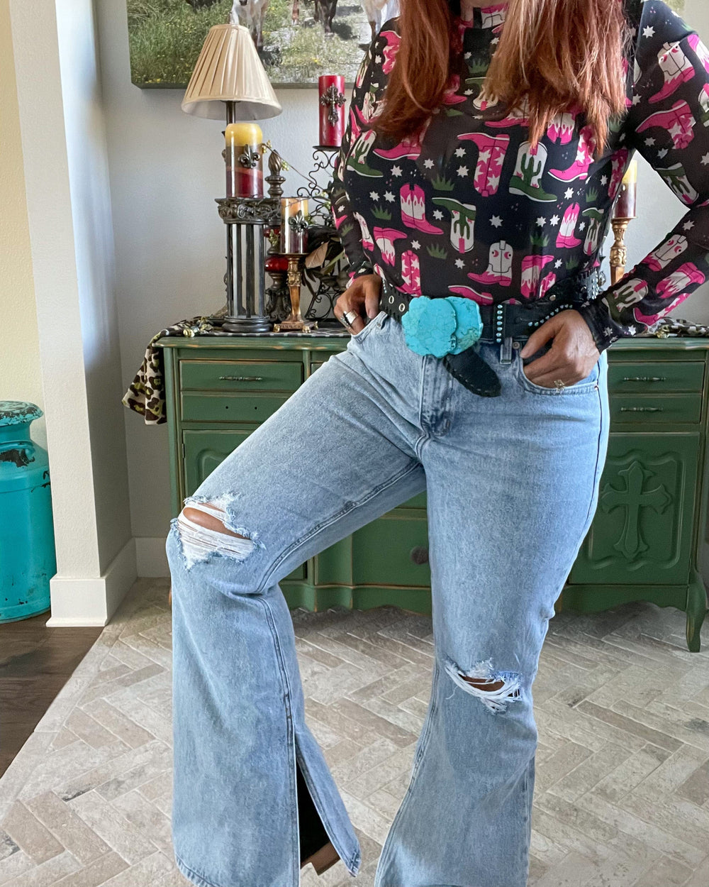Rock N’ Roll Denim Hem Slit Rise Flare-Jeans-Rock & Roll Denim-Whiskey Ray's Boutique, Women's Western Wear Boutique in Waxahachie, TX