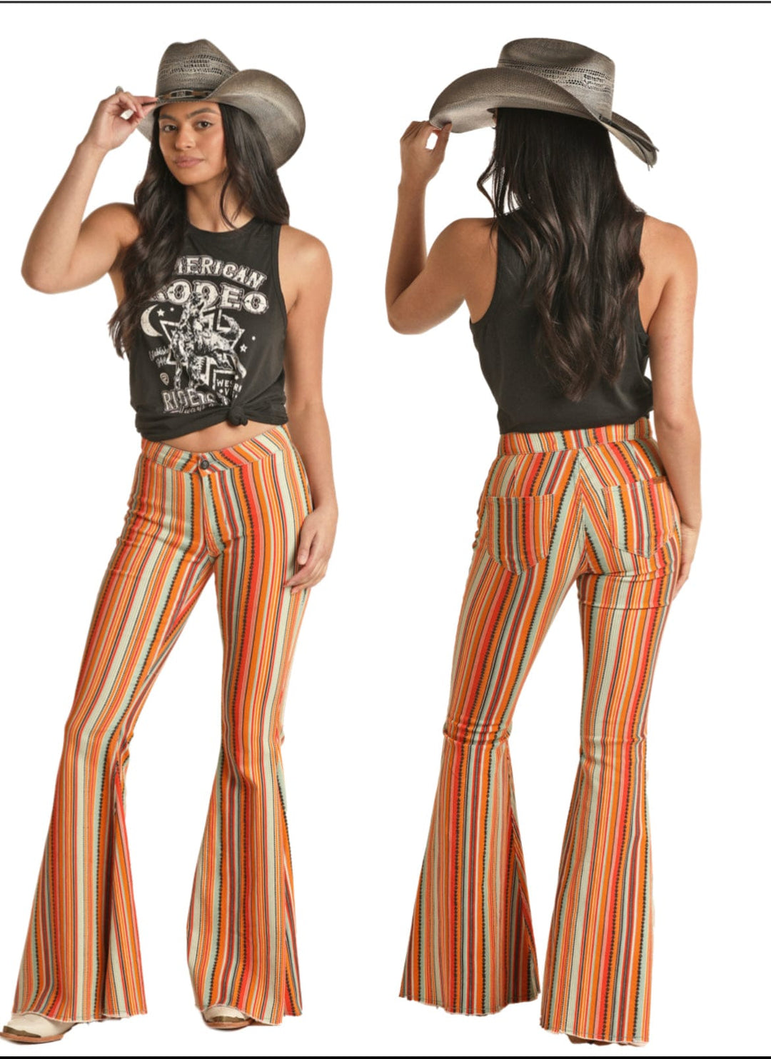 Rock N’ Roll Denim Serape Stripe Bell Bottom-Jeans-Rock & Roll Denim-Whiskey Ray's Boutique, Women's Western Wear Boutique in Waxahachie, TX