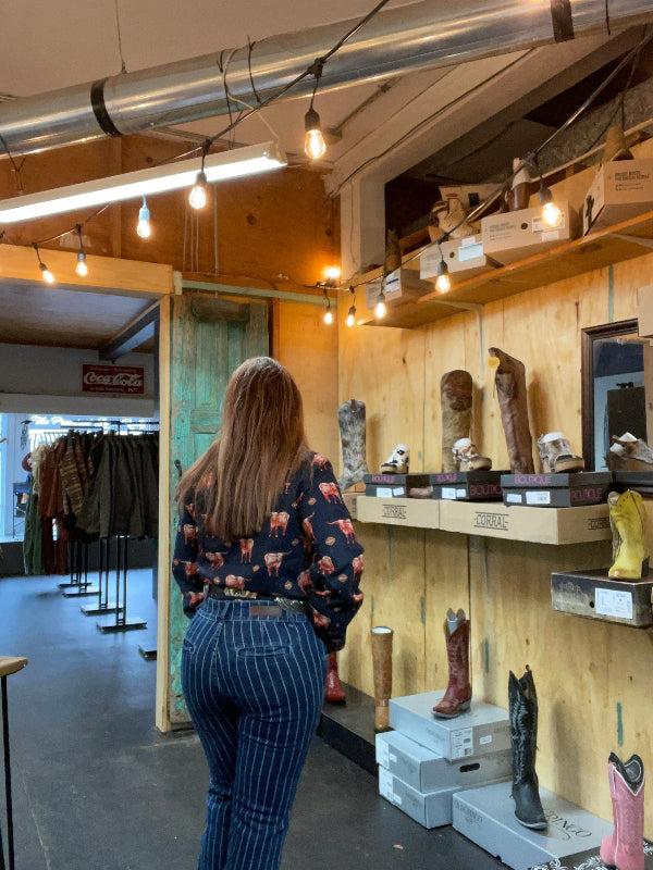 Rock & Roll Cowgirl Dark Wash Stripe Trouser-Jeans-Rock & Roll Denim-Whiskey Ray's Boutique, Women's Western Wear Boutique in Waxahachie, TX