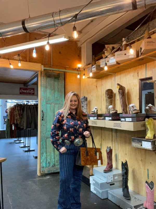Rock & Roll Cowgirl Dark Wash Stripe Trouser-Jeans-Rock & Roll Denim-Whiskey Ray's Boutique, Women's Western Wear Boutique in Waxahachie, TX