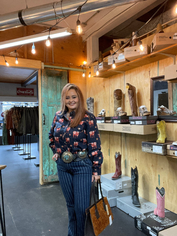 Rock & Roll Cowgirl Dark Wash Stripe Trouser-Jeans-Rock & Roll Denim-Whiskey Ray's Boutique, Women's Western Wear Boutique in Waxahachie, TX