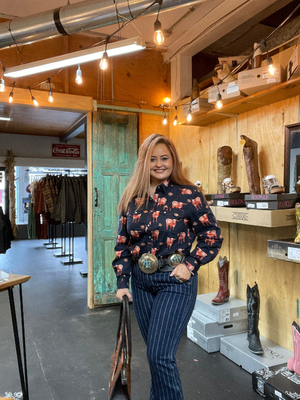 Rock & Roll Cowgirl Dark Wash Stripe Trouser-Jeans-Rock & Roll Denim-Whiskey Ray's Boutique, Women's Western Wear Boutique in Waxahachie, TX